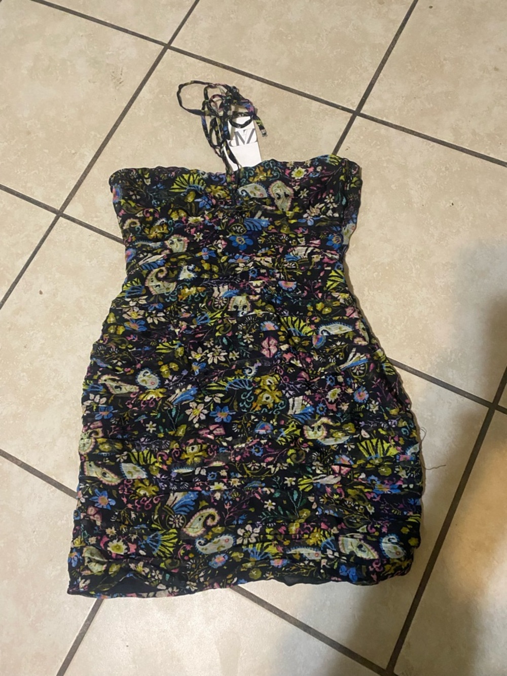 Zara Black Floral Strapless Mini Dress - Picture 3 of 3